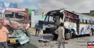 a collage of a bus crash